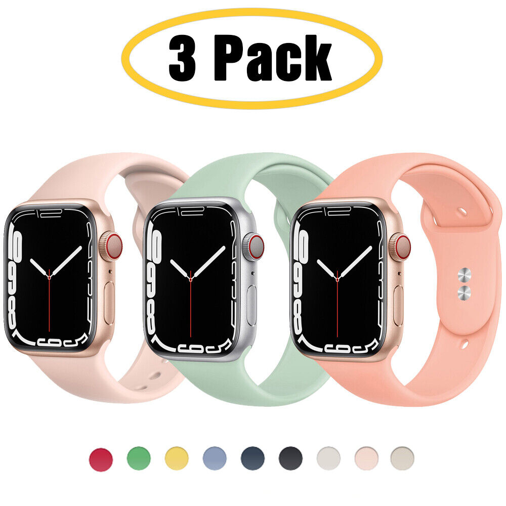 3 PACK Silicone Sport Band Strap for Apple Watch 9 8 7 6 5 4 SE 42