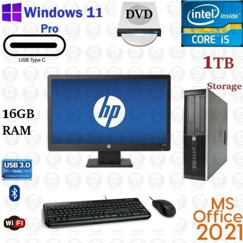 Windows 11 HP i5 3.2 gh 500GB SSD 16GB 24" LCD WiFi Desktop Computer PC Office21 - Image 2 of 4