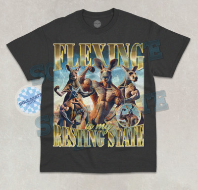 Flexing Is My Resting State T-Shirt Funny Meme Gym Weightlifting Bodybuilder Tee