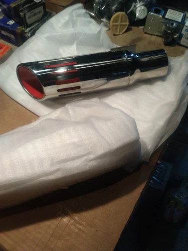 Set ) Pypes, EVT89. 304 SS Red Slotted Round Angle Cut Exhaust Tips. 71-74 MOPAR