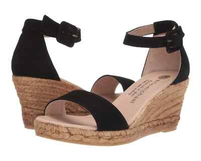 Eric Michael Women's Black Leather Milan Wedge Sandals Size US 8.5-9 EU 39 M NEW