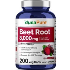 NusaPure Beet Root 8000mg per Caps Vegan Non-GMO Extract 201 Vegan Black Pepp...