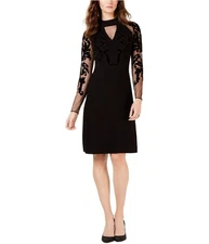 I.N.C Womens Flocked Velvet Sweater Dress, black, XS