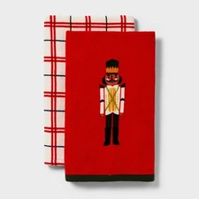 Wondershop Christmas Plaid Nutcracker Kitchen Towel Set, 2 Terry Dish Towels NEW