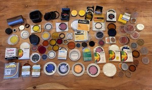 Vintage Lot of over 45 assorted camera filters and cases Tiffen, Vivitar, +