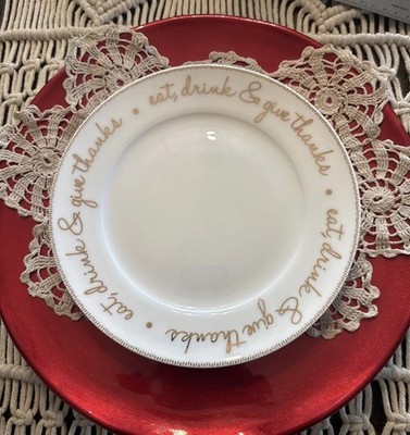 SINGLE CIROA ,EAT, DRINK, AND GIVE THANKS, DESERTS/SALAD PLATE - FINE BONE CHINA