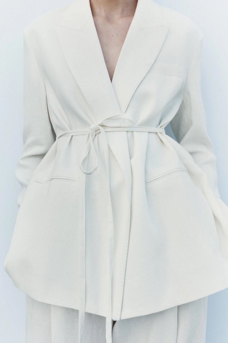 Zara Womens Linen Blazer Suit Jacket L Large Off White NWT