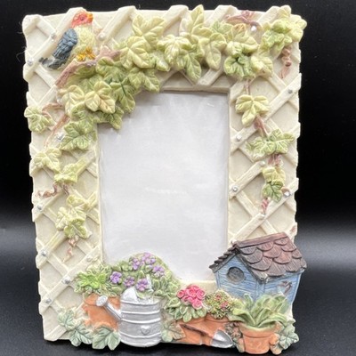 Vintage Jordan Mark Secret Garden Resin Picture Frame Birdhouse Floral Cottage