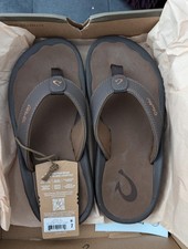OLUKAI Men's Ohana Water-Resistant Flip Flops Dark Java/Ray Size 7
