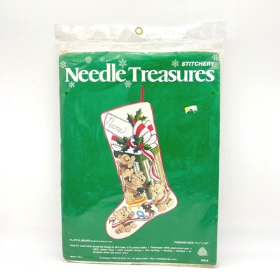 Needle Treasures Crewel Playful Bears Christmas Stocking Cross Stitch Kit 00833