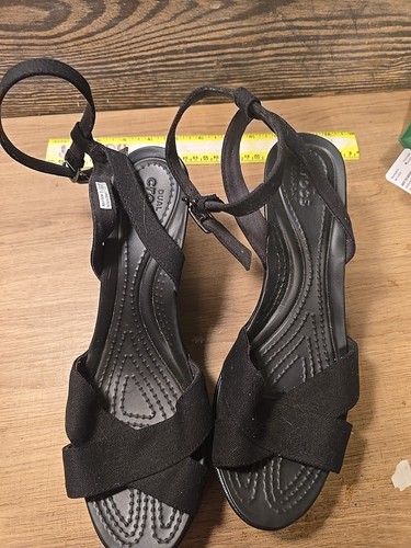 Crocs Leigh II Ankle Strap Wedge Sandals Black Women's Size 10W - Picture 6 of 10