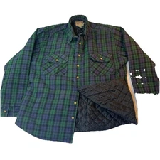Woolrich Quilted Flannel Shirt Jacket XL Black Watch Plaid Insulated Shacket