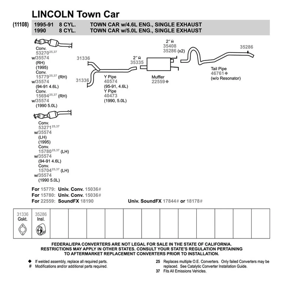 For Lincoln Town Car 1981-1990 Walker Aluminized Steel Exhaust Y-Pipe Foto 4 de 4