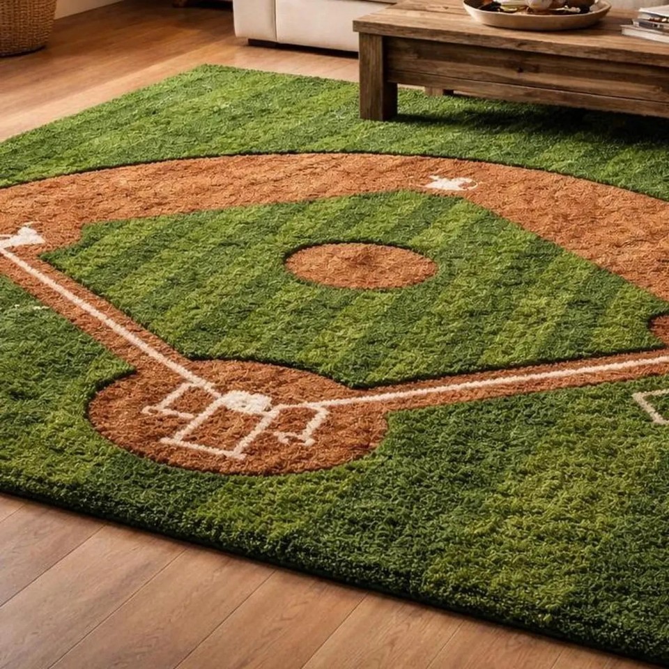Hand-Tufted Baseball Field Wool Area Rug – Sports Stadium Turf Carpet ...