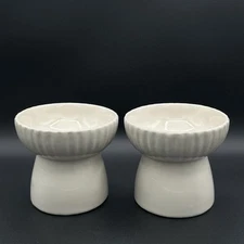 Two White Tall Whisker City Cat Bowls 4.5 Inch Tall 4.75 Inch Diameter