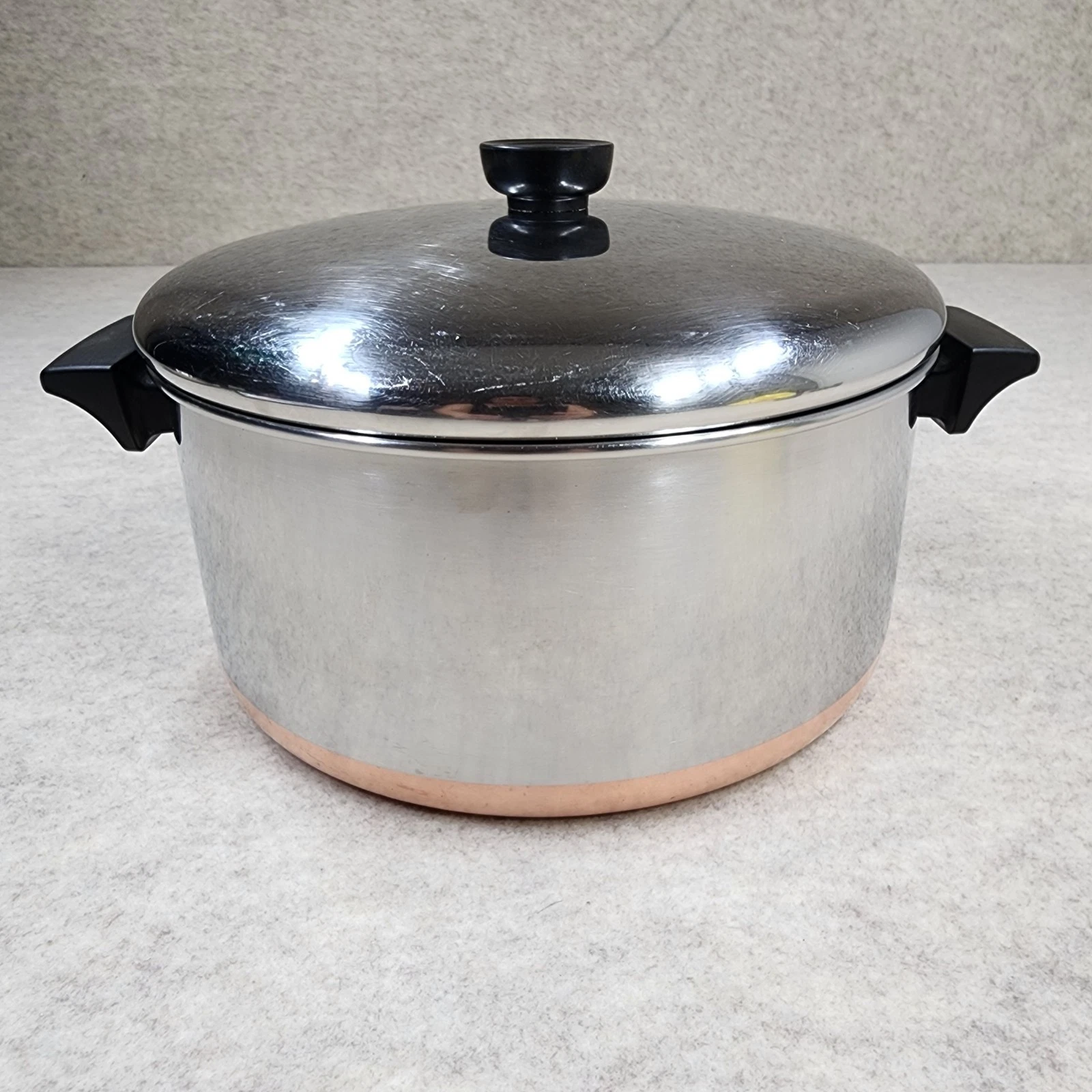 VTG Revere Ware 1801- 6 Qt -87 Stock Pot Copper Bottom S.S. W/Lid Clinton USA