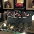 $600 GUCCI GG Supreme Kingsnake Black Leather Belt W/ Box & Dust Bag 95 IT 38 US
