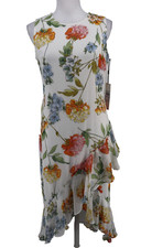 Calvin Klein Midi Dress Women 6 White Floral Hi Lo Ruffle Chiffon Sleeveless New