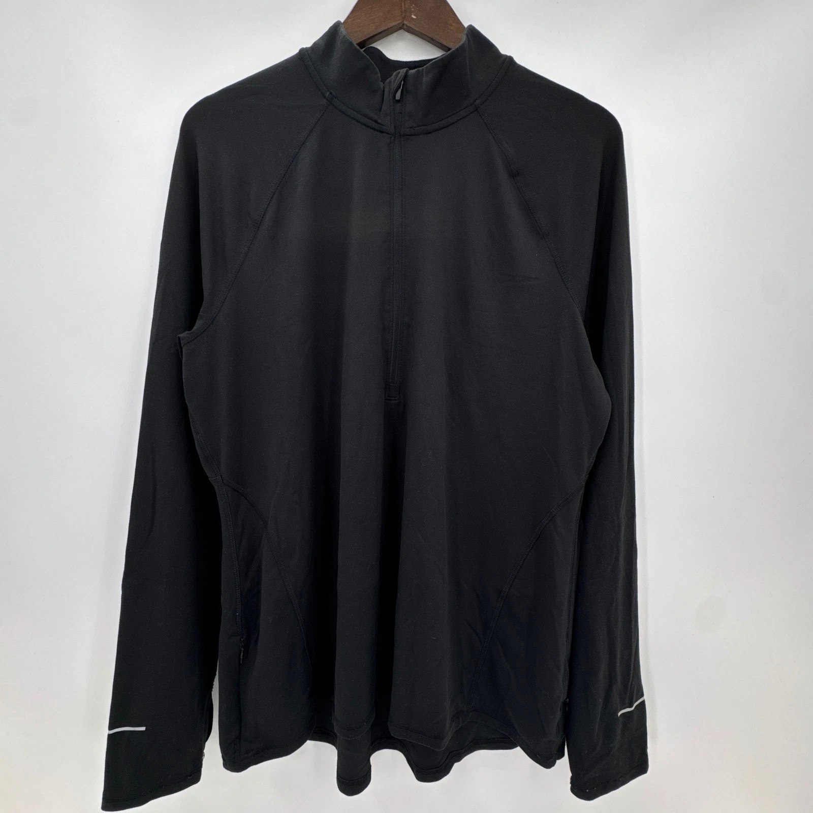 Champion C9 Athletic Shirt Mens XL Black Logo Raglan Sleeve Running Quarter Zip