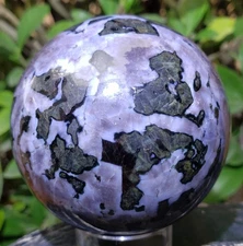 2.5" Indigo Gabbro Mystic Merlinite Blizzard Stone Crystal Sphere Orb Ball, 416g