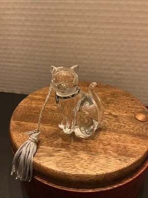 Lenox Full Lead Crystal Cat Ornament Pave Jeweled Silver Tone Collar