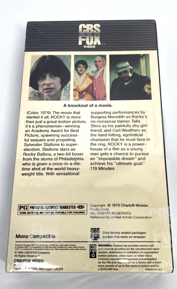 ROCKY VHS Tape Factory Sealed 1976 1984 CBS Fox Video Watermarks RARE - Immagine 2 di 4