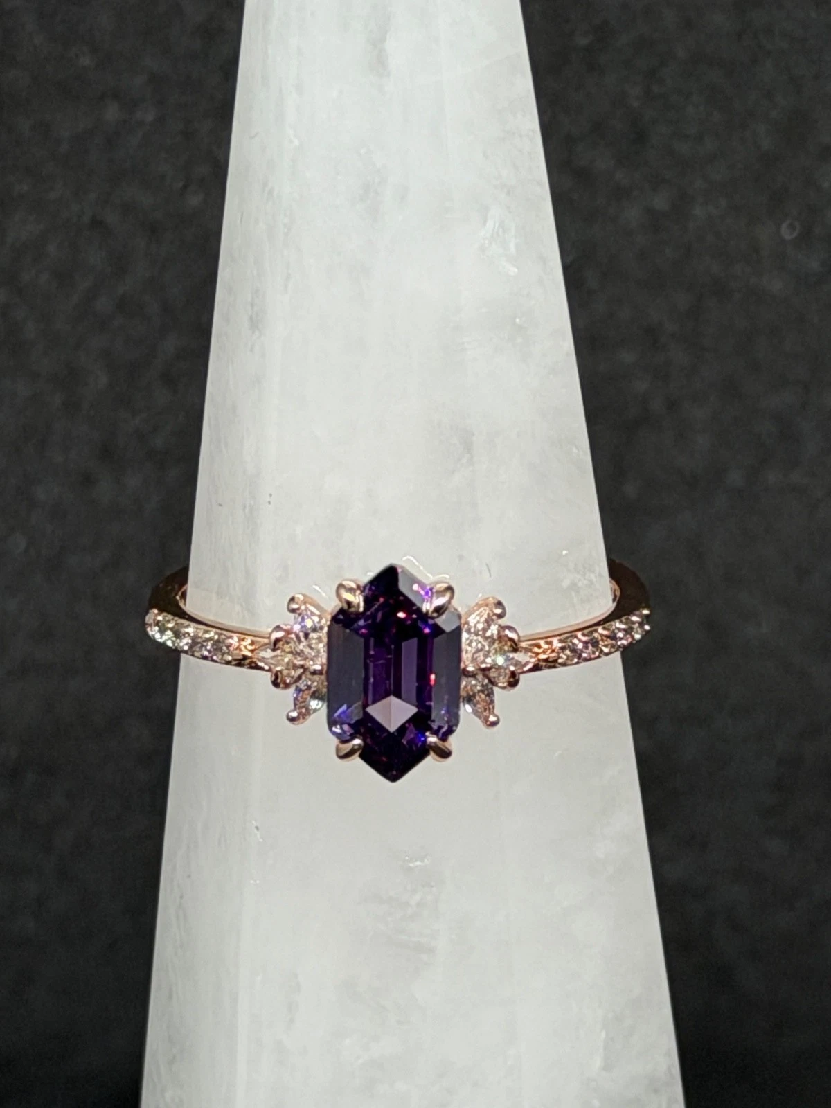 Bomb Party Ring Sz 11  "Gracing Us in Beauty" Amethyst CZ on Rose Gold image 1