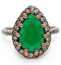 Ottoman Empire Style 4CT Treated Emerald 925 Sterling Silver Ring Sz 8 HB1-7