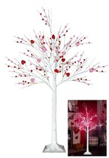 4 FT Valentines Day Tree Decorations Lighted Heart Berry 48 LED Birch Tree