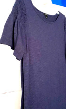 TALBOTS Smocked Shoulder Shift Dress Size L Navy Blue