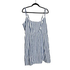 NWT Old Navy Blue White Striped Linen Blend Sleeveless Scoop Neck Mini Dress XL