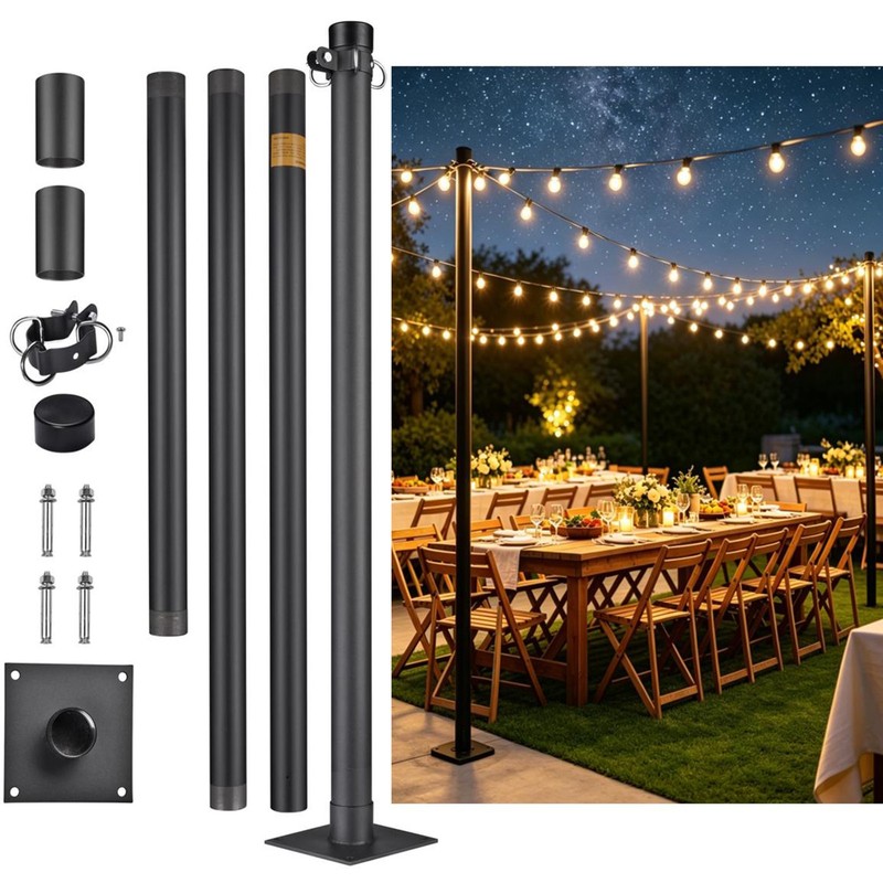 10Ft Shade Sail Pole Awning Deck Patio Backyard with Pole Bracket Clamp Powder