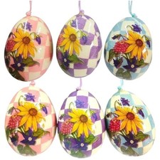 Set of 6 Decorative Easter Eggs, Paper Mache Decoupage Ornaments, Vintage Eggs