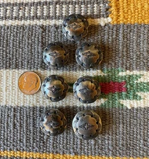 7 VINTAGE STAMPED STERLING SILVER NAVAJO BUTTON COVERS
