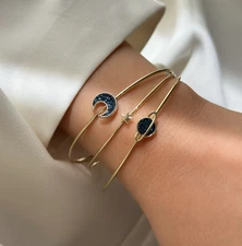 Gold Plated Celestial Bangle Set: Moon, Star & Planet Charm Bracelets