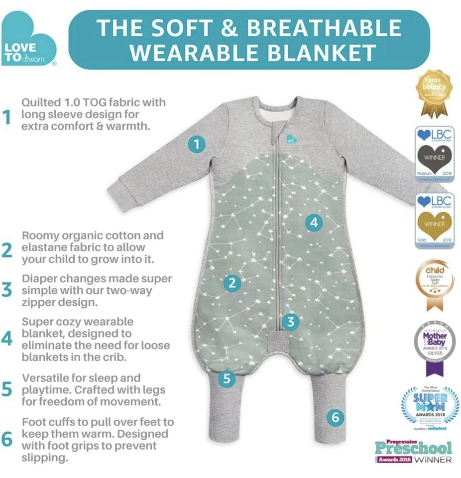 NUEVO CON ETIQUETAS LOVE TO DREAM TALLA 4 (4 años) ALGODÓN ORGÁNICO PREMIUM TRAJE DE DORMIR Foto 4 de 4