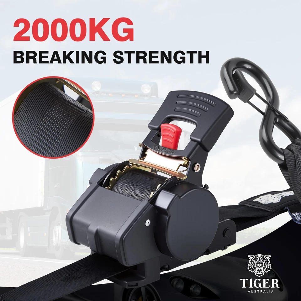 Tiger Australia® 50mm × 3m New Auto Slow-Retracting Design Ratchet Straps 2-Pack - image 3 of 4