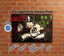 Alec Monopoly Running with Cash Bag Canvas Wrap Wall Decor PosterWall Art Print