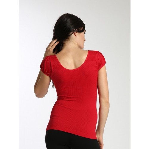 Mujeres Corte Bajo Escote Mangas Cortas Camiseta Pucker Costilla Alta Camiseta - Imagen 28 de 28