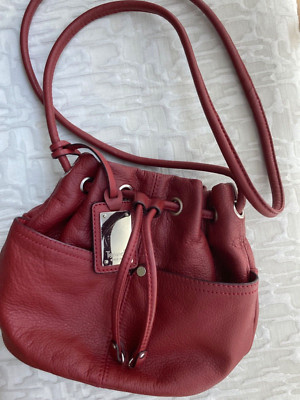 Tignanello Mini Drawstring Crossbody Bucket Bag, Brick Red