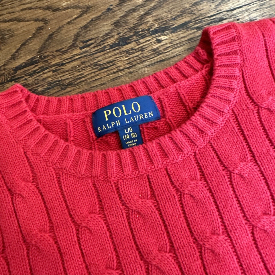 Polo Ralph Lauren Boys Cable Knit Crew Neck Sweater Red Sz L (14-16) - Image 2 of 4