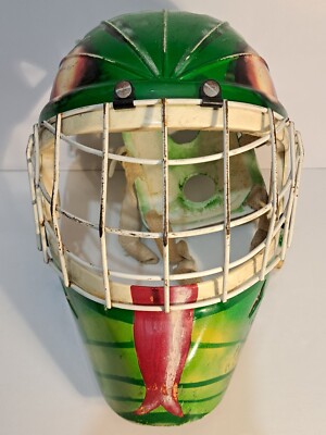 Rare Vintage Custom Hand Painted Green Snake Street Hockey Goalie Mask