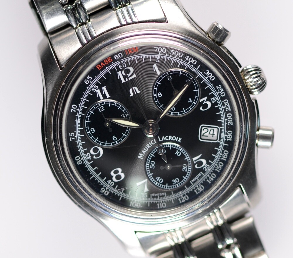 Maurice Lacroix Chronograph Quarz Ref 04724 Edelstahl schwarzes  