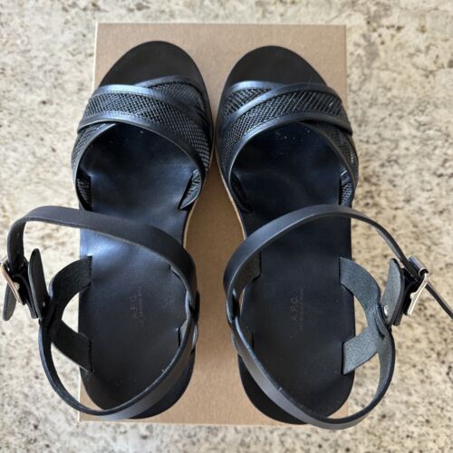 New A.P.C. Juliette Smooth Leather Platform Wedge Sandal Black / Beige 39 / 9 - Picture 7 of 13