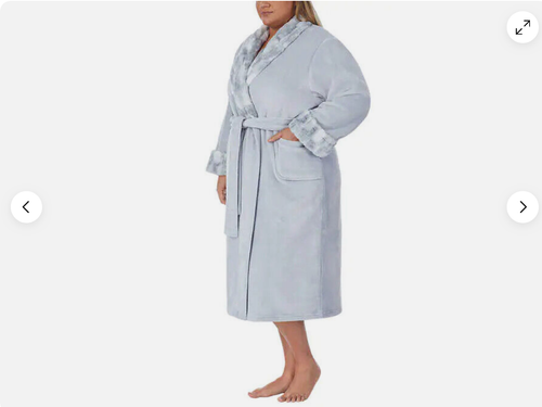 Carole Hochman Women's Long Plush Wrap Robe Patch Pockets,( BLUE XXL)NWT