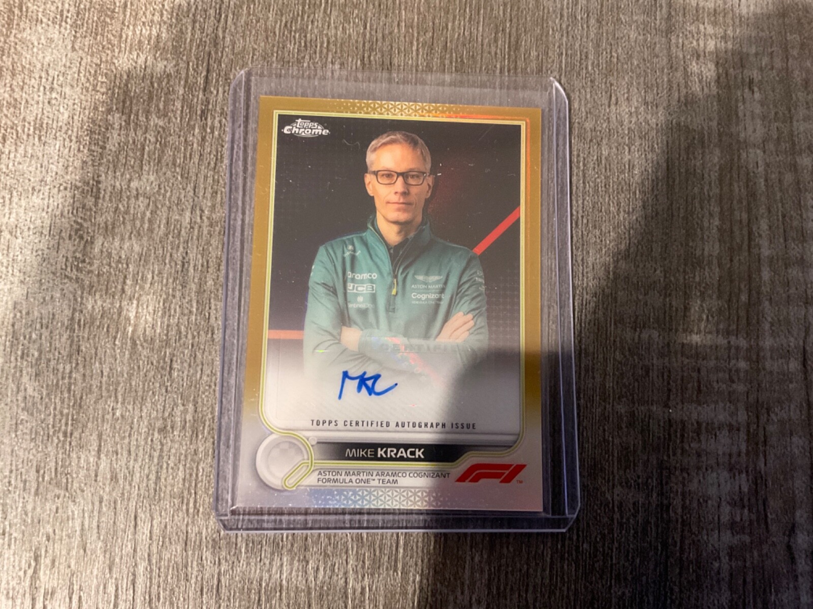 2022 topps chrome formula one mike krack gold auto 16/50 aston martin