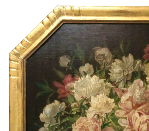 LARGE LISTED GERMAN LUDWIG VON LANGENMANTEL ORIG O/C ANTIQUE STILL LIFE FLOWERS - Picture 5 of 10
