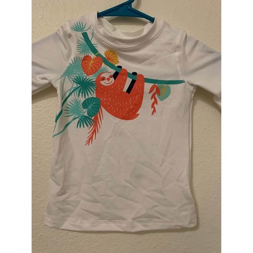 NWT Cat & Jack Long Sleeve Swim Rash Guard Girls Size 2T White 50+ SPF Sloth I9 - Picture 2 of 6