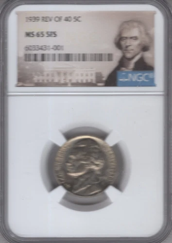 1939 P JEFFERSON NICKEL REV OF 40 NGC CERTIFIED MS65 FIVE FULL STEPS RARE