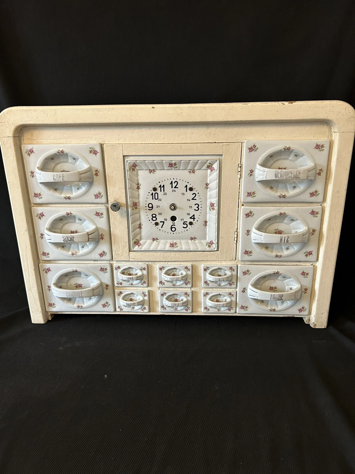 Vintage Dutch Apothecary Spice Rack Wood Cabinet Porcelain Drawers